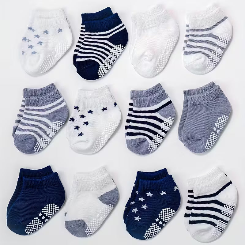 🧦 12-pakk libisemiskindlaid puuvillaseid beebisokke – turvalised, pehmed ja imearmsad iga sammu jaoks! 💛