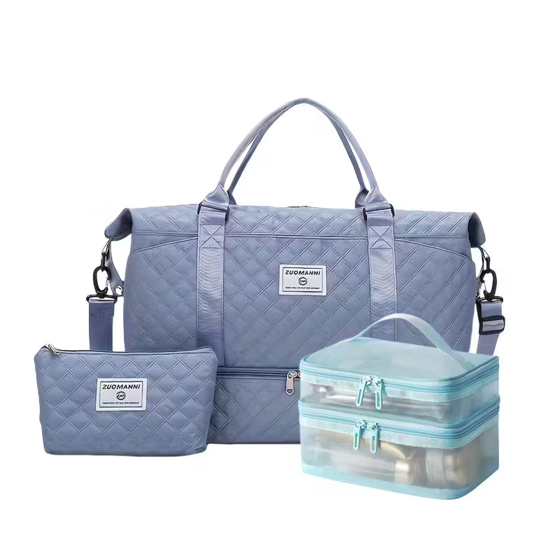 3-osaline naiste reisikottide komplekt – suur spordikott, käekott ja jalanõude taskuga reisikohver