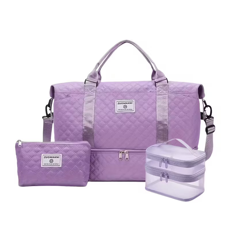 3-osaline naiste reisikottide komplekt – suur spordikott, käekott ja jalanõude taskuga reisikohver