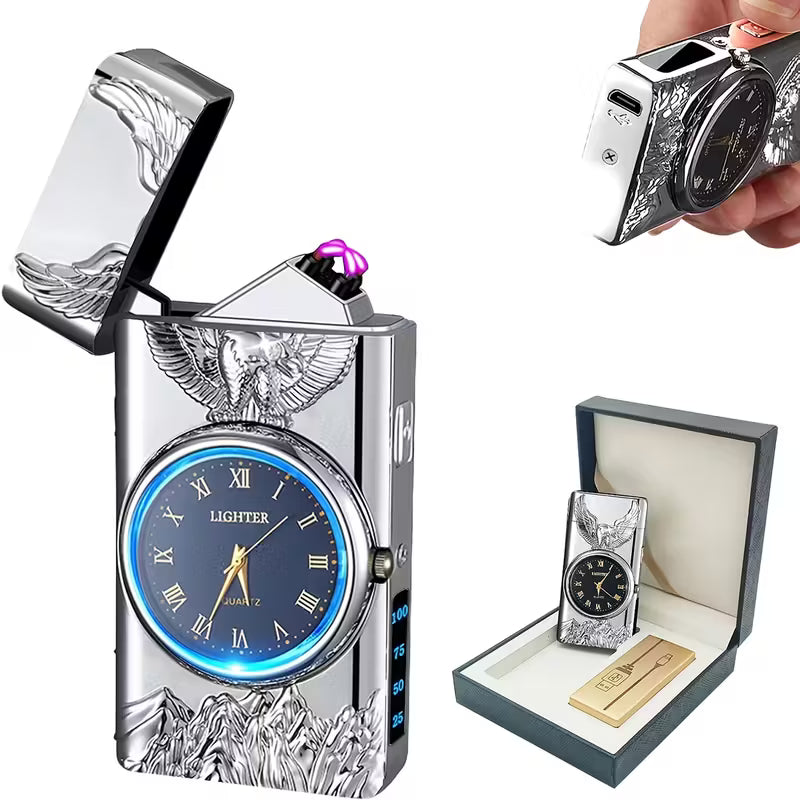 Premium USB-Plasmatulemasin kellaga ja LED-iga – 3D Kotka Reljeef.