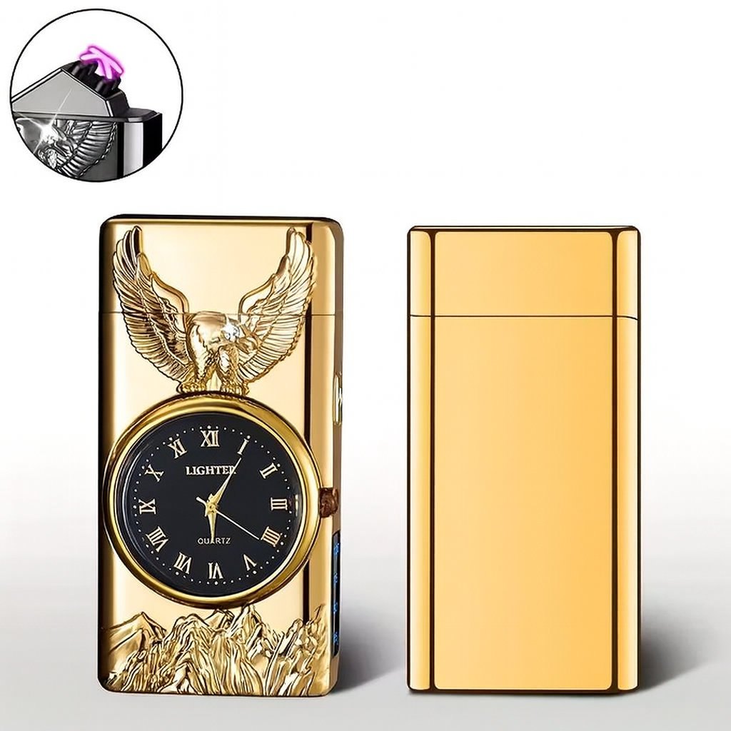 Premium USB-Plasmatulemasin kellaga ja LED-iga – 3D Kotka Reljeef.