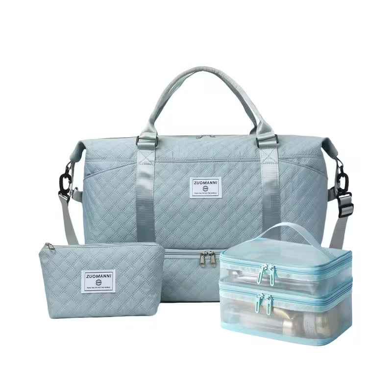 3-osaline naiste reisikottide komplekt – suur spordikott, käekott ja jalanõude taskuga reisikohver