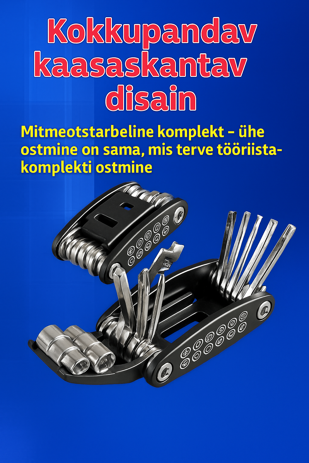 Multifunktsionaalne, kokkupandav kruvikeerajate, kuuskantvõtmete ja padrunite komplekt
