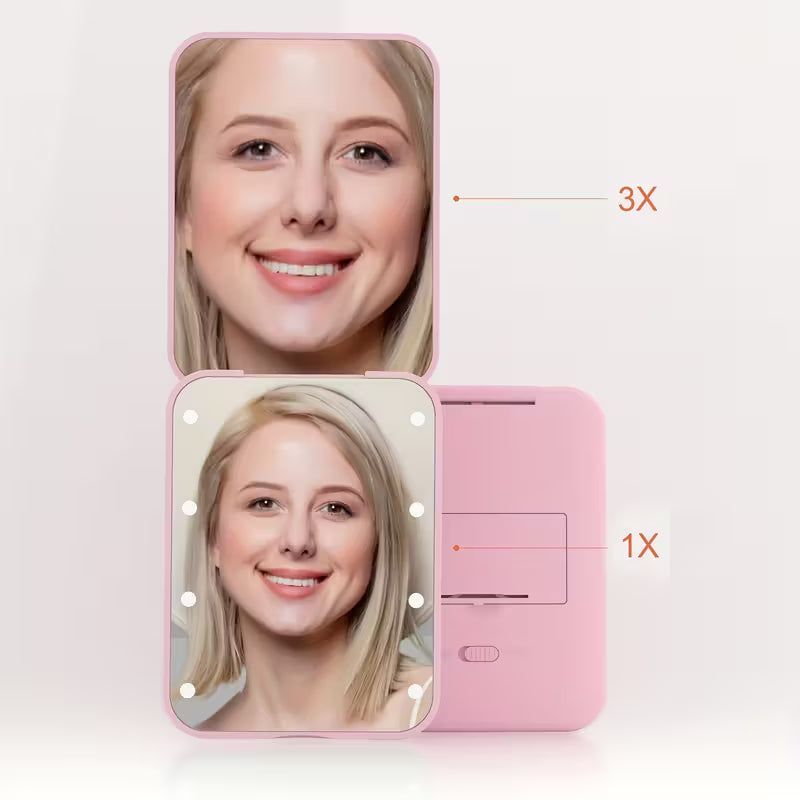 1X/3X Suurendav LED kompaktne meigipeegel – kaasaskantav ja valgustusega